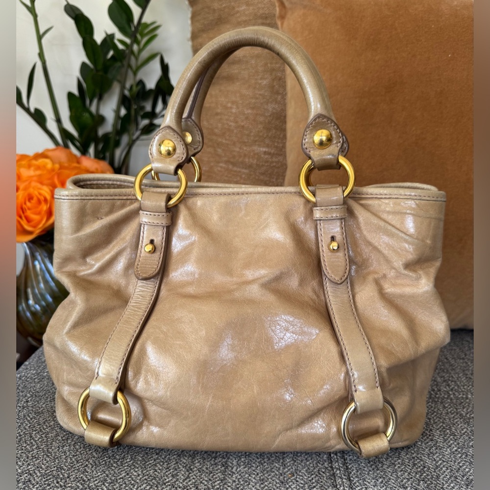 Miu Miu Vitello Lux Tan Leather Satchel with Gold Hardware - Picture 3 of 17